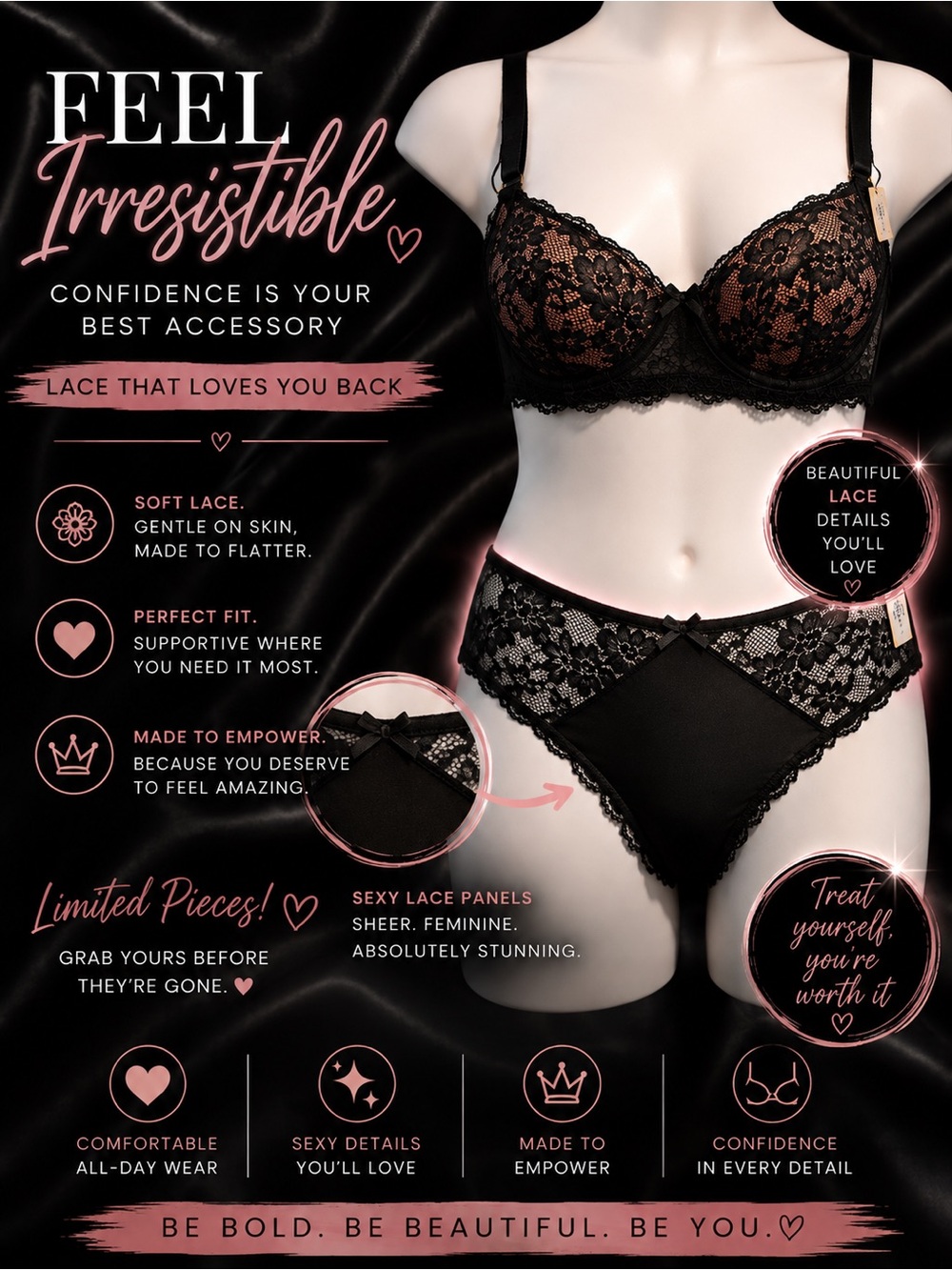 NEW Black Lace Bra & Panty Set -spree brand 🖤